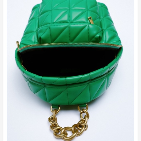 NWT Zara luxury minimalist faux leather quilted backpack chunky chain handle main image 13